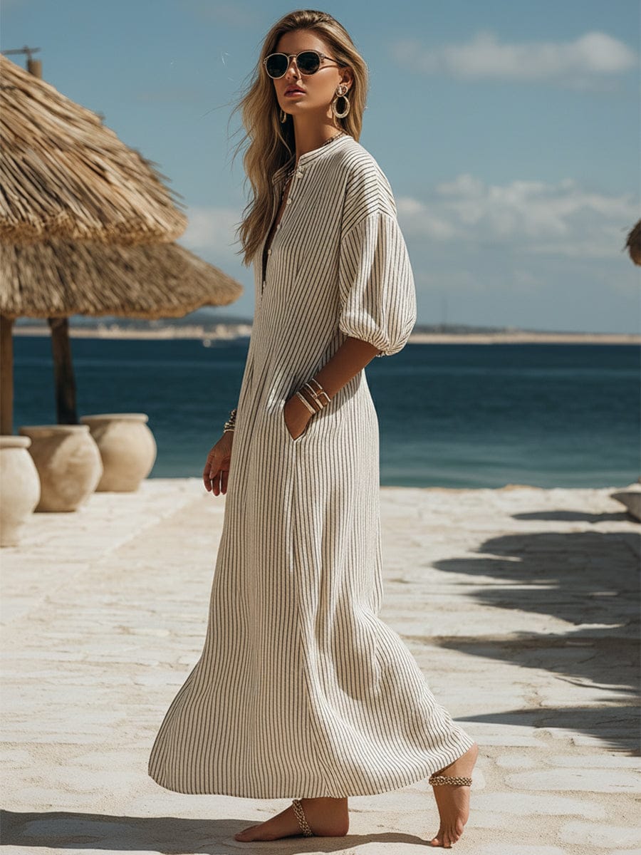 PORTO DRESS | Striped Button-Down Midi