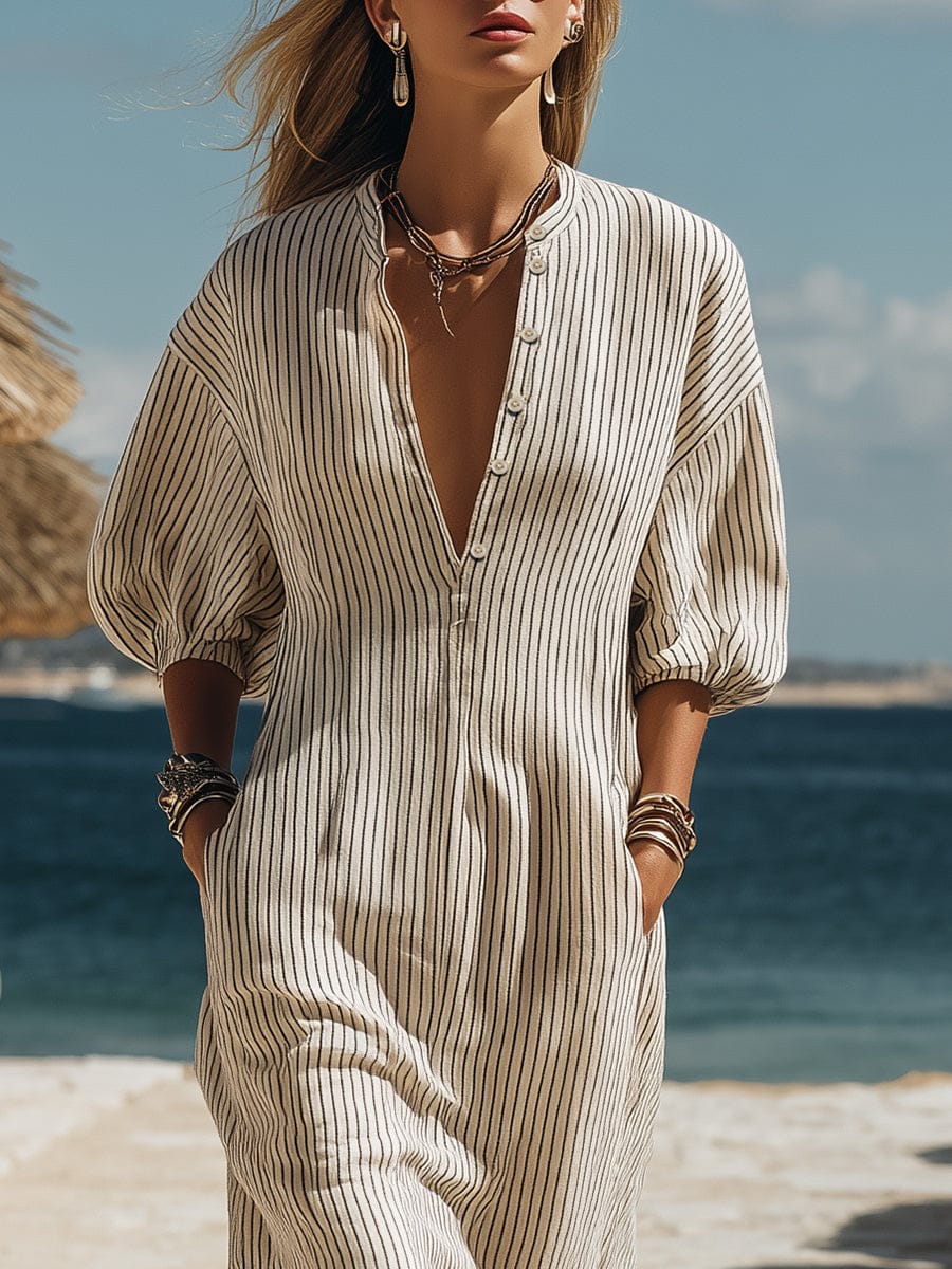 PORTO DRESS | Striped Button-Down Midi